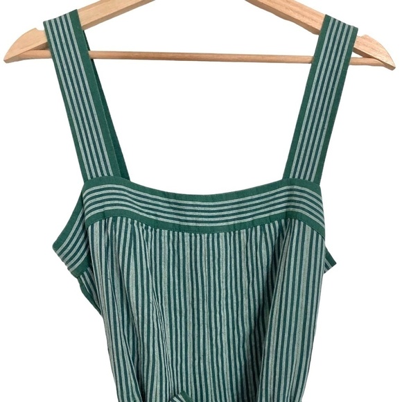 ANTHROPOLOGIE Payal Pratap Cha Cha Green Stripe Linen Wide Leg Crop Jumpsuit - Picture 7 of 14
